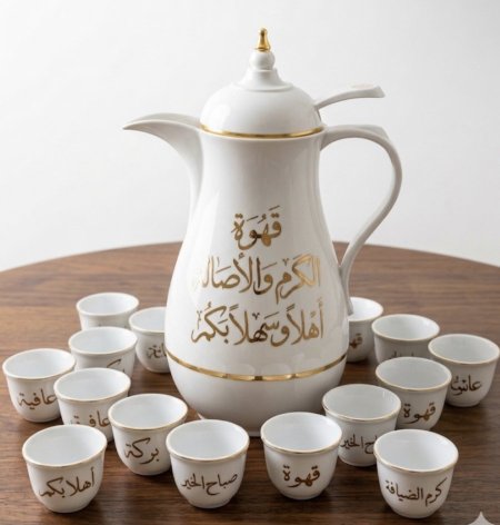 دلة قهوة مع ١٢ فنجان مع الاسماء