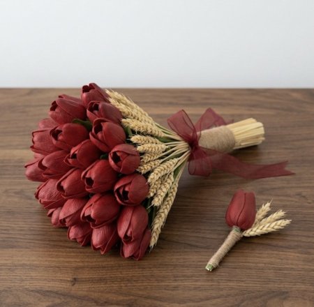 مسكة توليب احمر مع سنابل