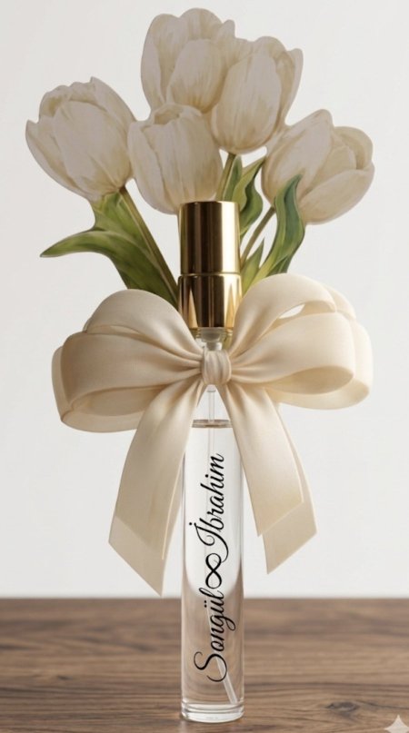 عطر مع صورة باقة وكتابة على العطر مع ببيون